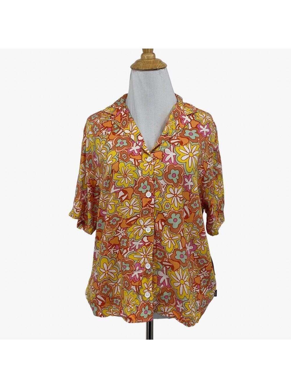 Vans Shirt Womens XS Extra Small Multi Resort Floral Front Button Retro Collar